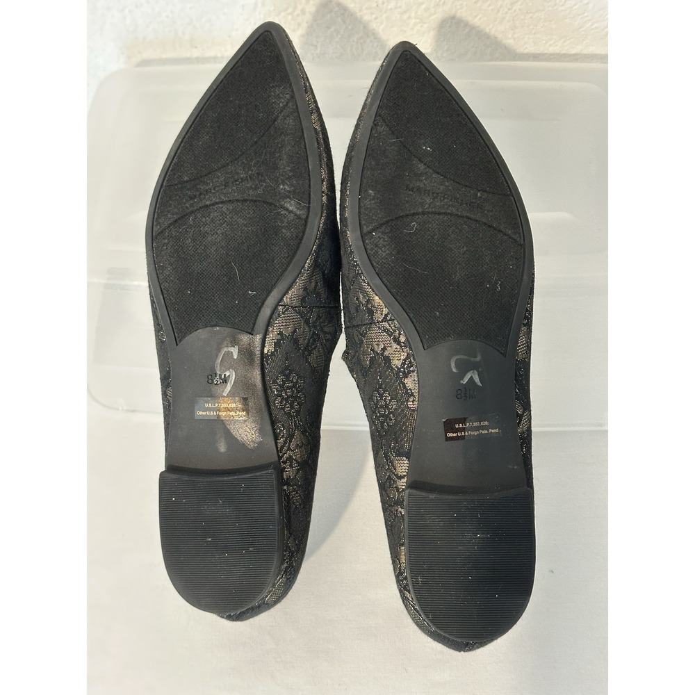 Marc Fisher Womens‎ 8.5Stormy Flats Mary Jane Jacquard Black Gold Pointed Toe - Picture 5 of 7